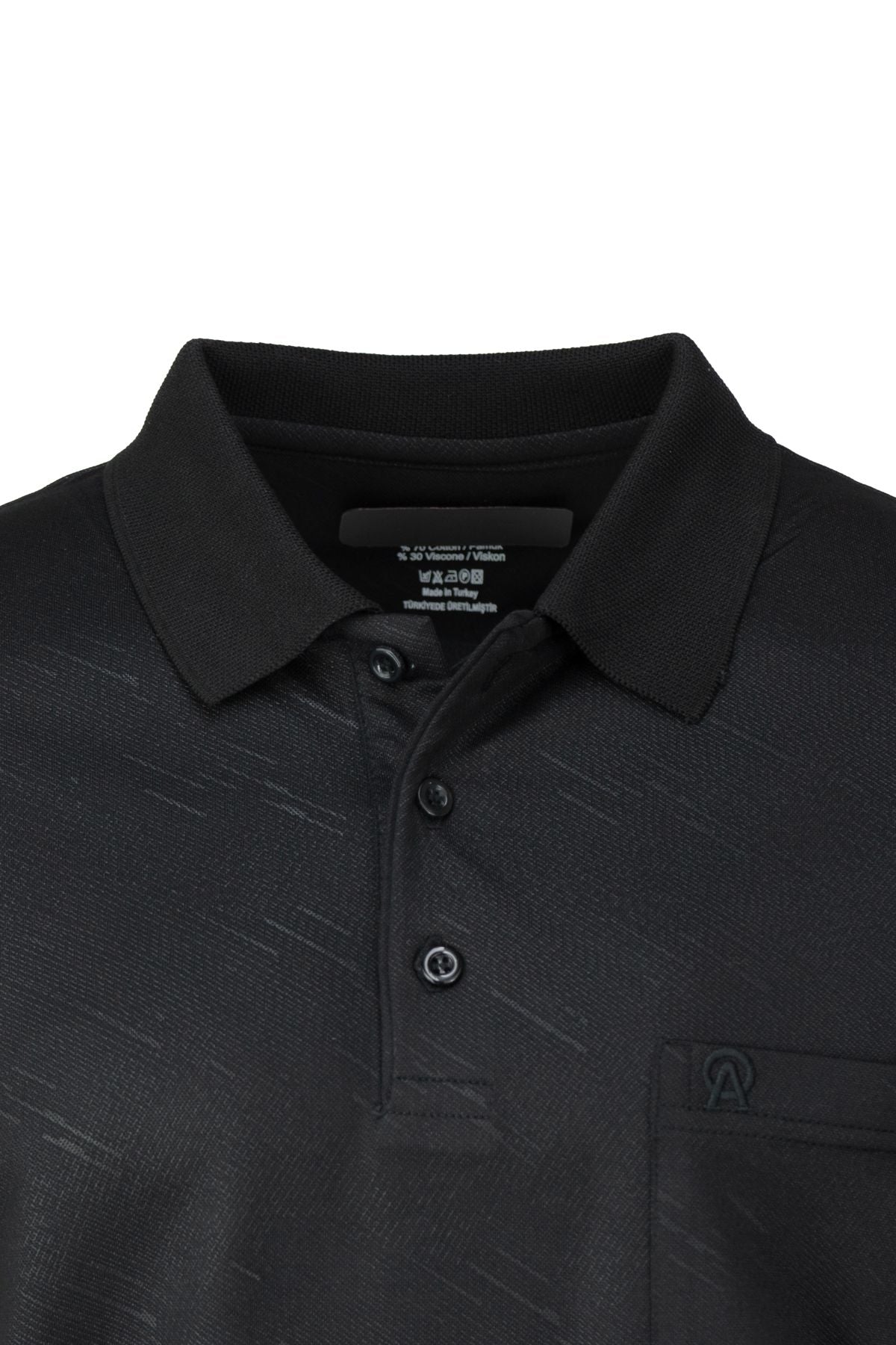 Erkek Pamuklu Merserize Kumaş T-Shirt Düğmeli Polo Yaka Cepli Kısa Kol Şık Desenli Tam Kalıp